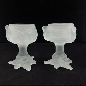 Set of 2 Vintage Frosted Glass Swan Candle Holder Candleholder Votive
